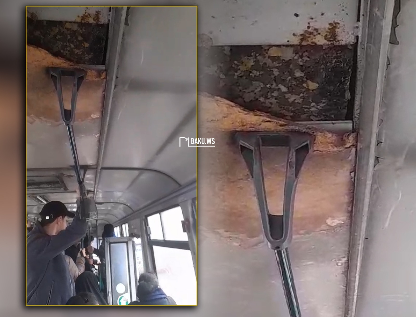 Bakıda yağış suyu sərnişin avtobusunun tavanından içəri damdı - VİDEO