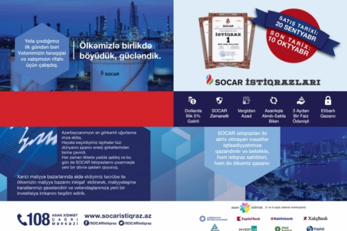 SOCAR Azərbaycan vətəndaşları üçün istiqraz buraxır