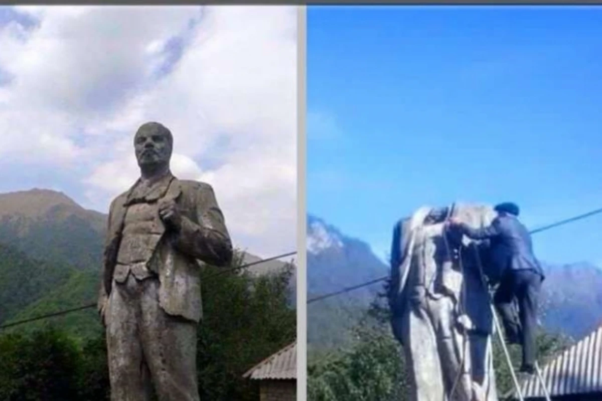 Azərbaycanda Lenin heykəlini indi yıxdılar - FOTO