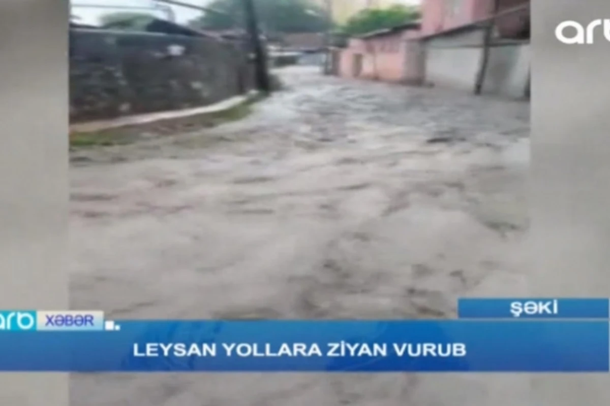 Şəkidə güclü leysan yollara ziyan vurub (VİDEO)