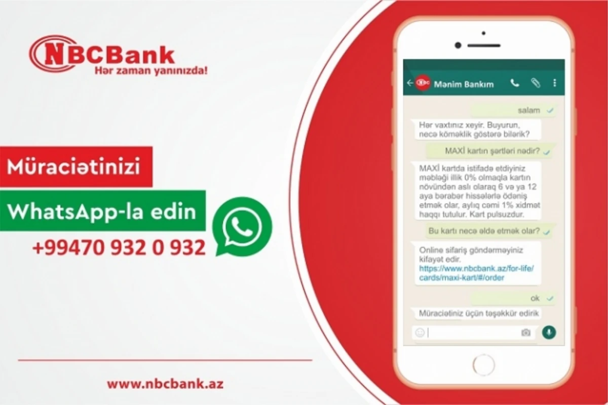 NBC Bank artıq Whatsappda