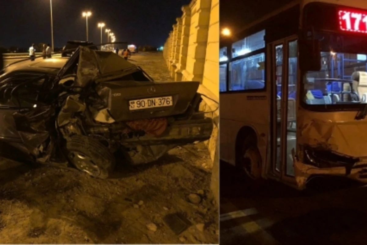 Bakıda avtobusla Mercedes toqquşdu - VİDEO