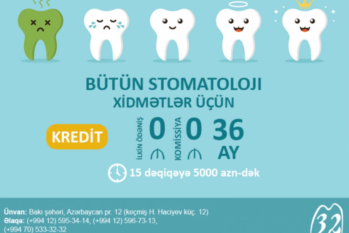 32 Gözəldən möhtəşəm kredit fürsəti - 16,39 AZN-ə dişlərini düzəltdir (QİYMƏTLƏR)