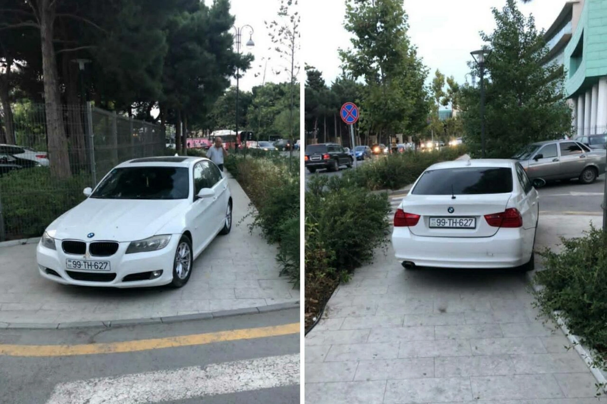 Bakıda səkini zəbt edən sürücü piyadaların yolunu kəsdi - FOTO