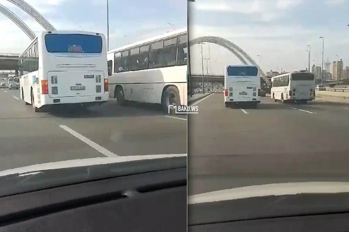 Bakıda avtobus sürücülərinin ölüm yarışı - 100 km/h-lə sürdülər - VİDEO