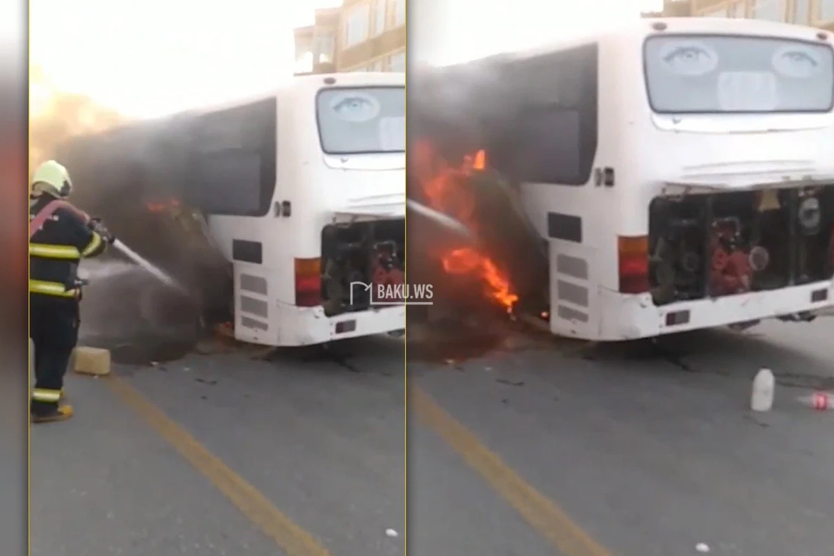 Bakıda sərnişin avtobusu od tutub yandı - VİDEO