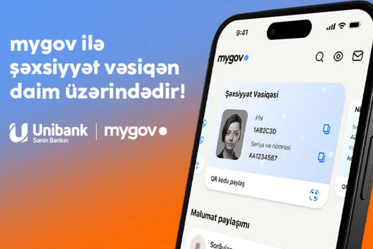 Unibankın xidmətlərindən rəqəmsal şəxsiyyət vəsiqənizlə istifadə edə bilərsiniz