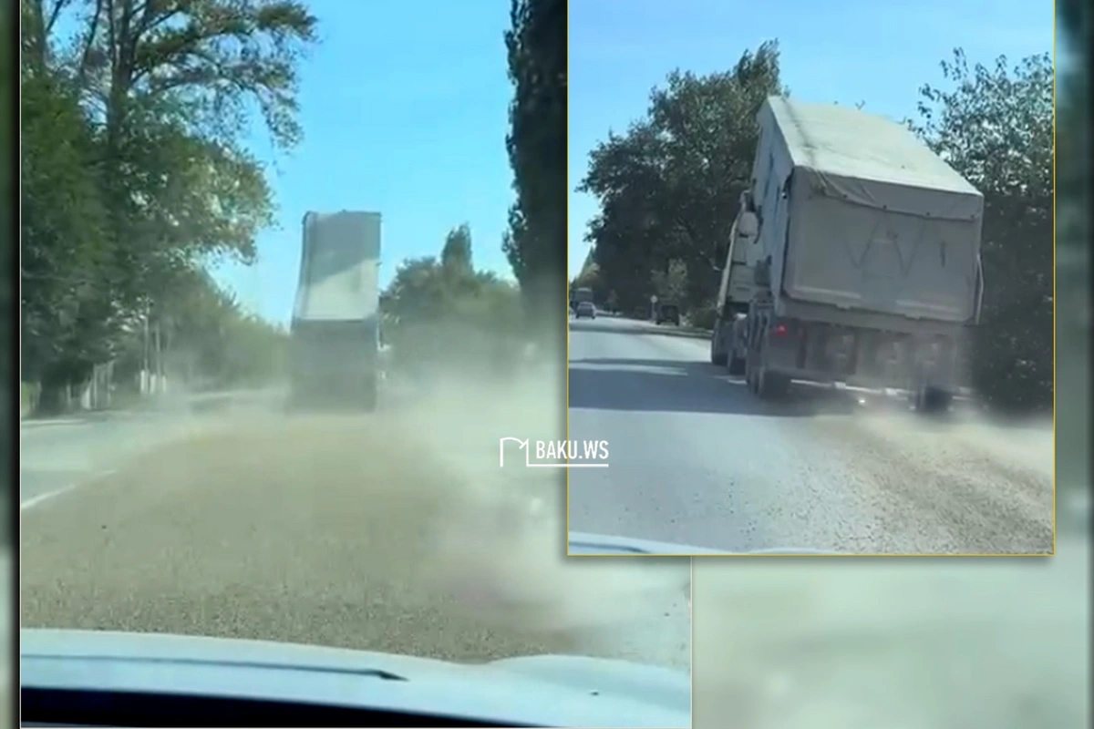 Azərbaycanda yük maşını təhlükə saçdı - Kuzasını qaldırıb sürdü - ANBAAN GÖRÜNTÜ