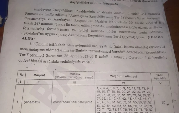 Bakıda bəzi sahibkarlar avtobuslarda gedişhaqqını qaldırdılar (Tarif Şurasının təsdiqlədiyi CƏDVƏL)