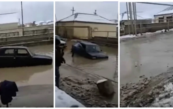 Qardan sonra Bakının yolları gölə döndü (VİDEO)