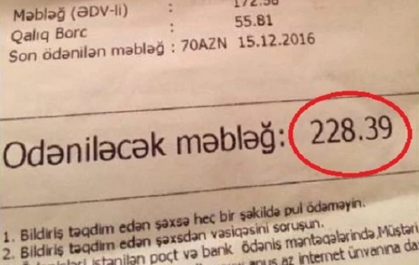 Bakıda sakinləri ŞOK-a salan qəbz: 220 manatlıq kommunal haqqı