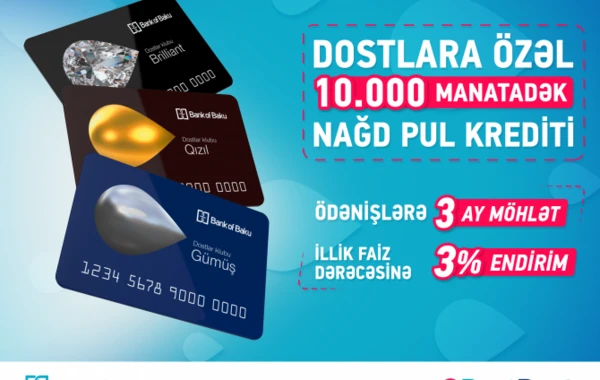 Bank of Baku-dan Dostlara ÖZƏL Nağd Pul Kreditinə 3% ENDİRİM və ödənişlərə 3 AY MÖHLƏT!