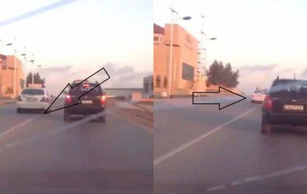 Bakıda yol polisi avtomobilindən təhlükəli manevr: Ciddi qayda pozuntusu (VİDEO)