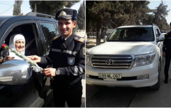 Yol Polisi qayda pozan qadın sürücülərə güzəşt etdi, gül verdi (FOTO)