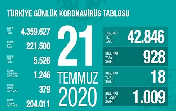 Türkiyədə COVID-19 xəstələrinin sayı 221,5 minə çatıb