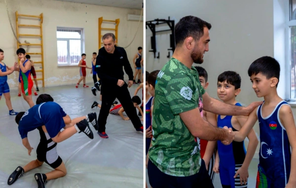 Hacı Əliyev Azərbaycanda yeni yaradılan güləş klubunda "ustad dərsi" keçib