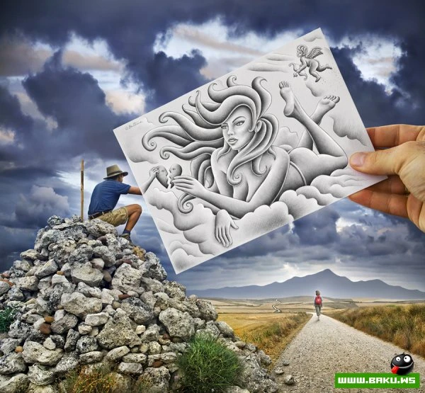 Фото + рисунок от Ben Heine