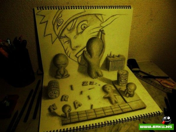 3D рисунки на листах бумаги