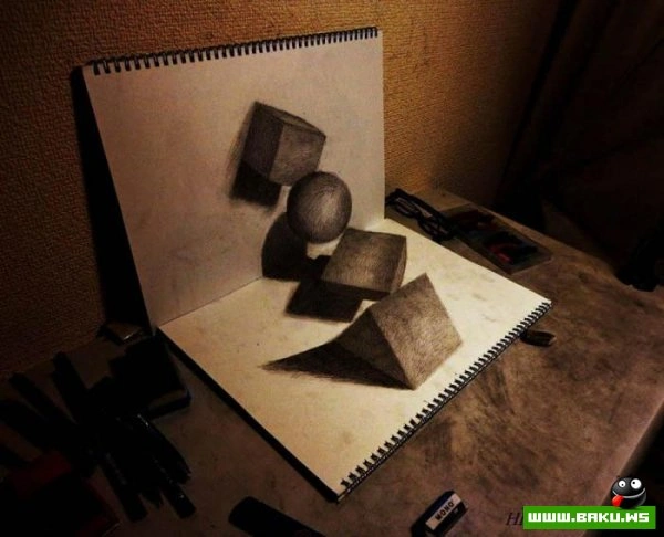 3D рисунки на листах бумаги