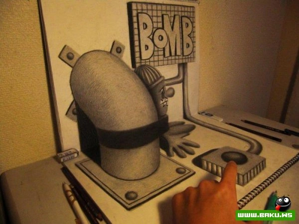3D рисунки на листах бумаги