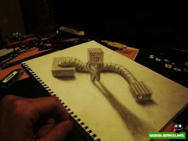 3D рисунки на листах бумаги