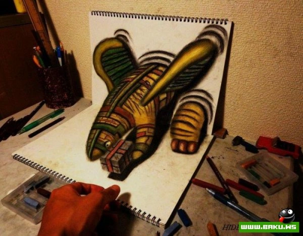 3D рисунки на листах бумаги