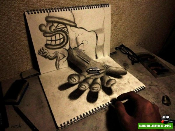 3D рисунки на листах бумаги