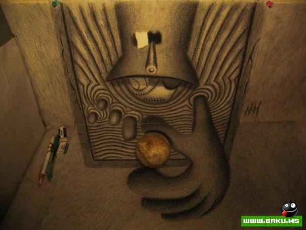 3D рисунки на листах бумаги
