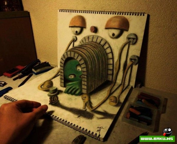 3D рисунки на листах бумаги