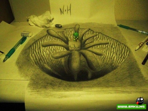 3D рисунки на листах бумаги