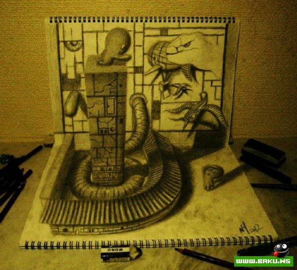 3D рисунки на листах бумаги