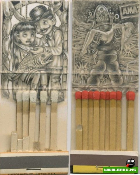 Миниатюрные рисунки на клубных спичках