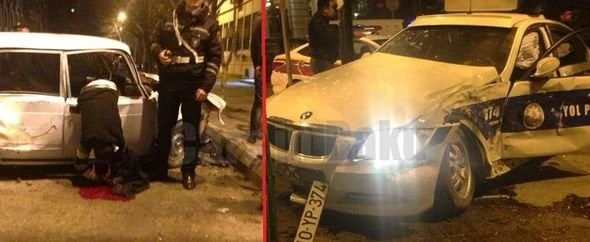 В Баку произошло тяжелое ДТП с участием машины дорожной полиции