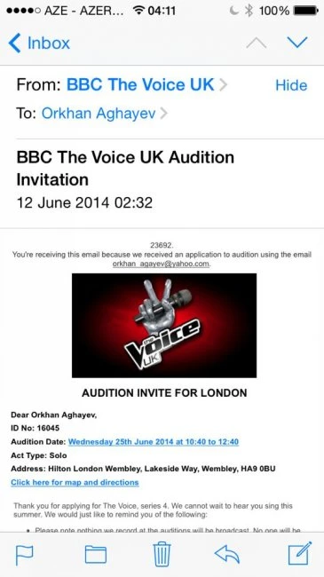 Азербайджанский певец приглашен на кастинг в «The Voice UK» (видео)