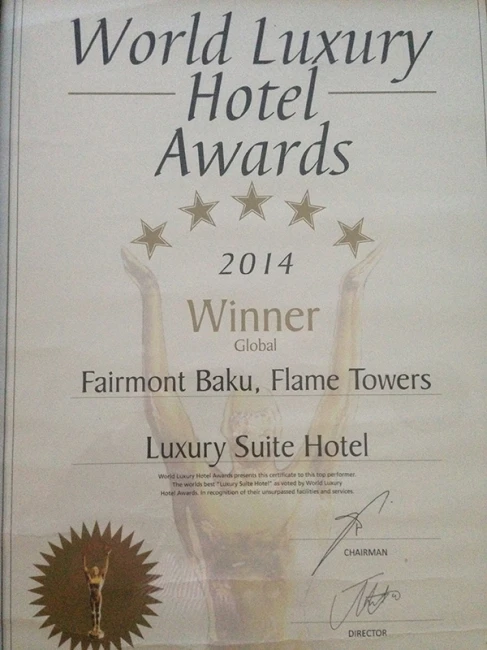 Отель Fairmont Baku, Flame Towers получил награду в номинации 