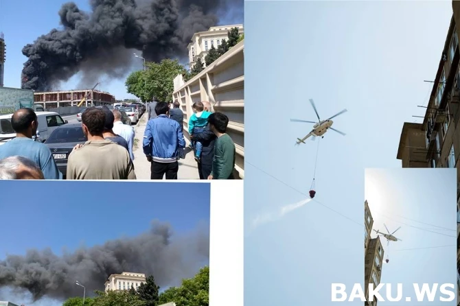 Заместители глав МЧС и МВД находятся в Баку на территории, где горит жилое здание (видео)