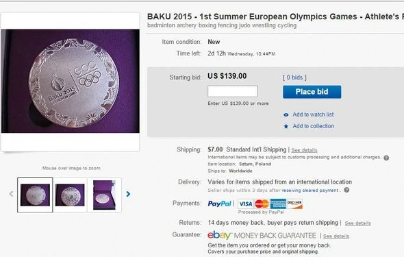 Медаль «Баку 2015» выставлена на аукцион на “eBay”