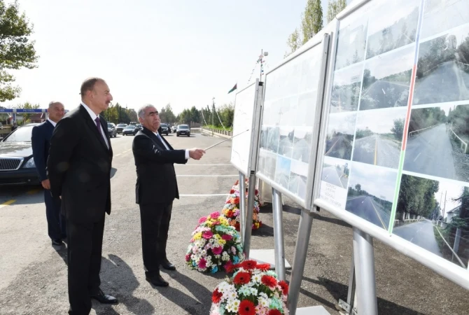 Президент Ильхам Алиев принял участие в открытии автодороги Гейчай-Уджар