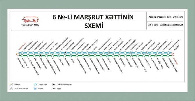 Изменен маршрут автобуса BakuBus (СХЕМА)