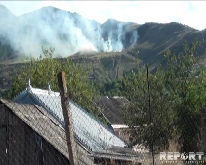 ВС Армении учинили пожар в пограничном товузском селе, взорваны мины (фото)
