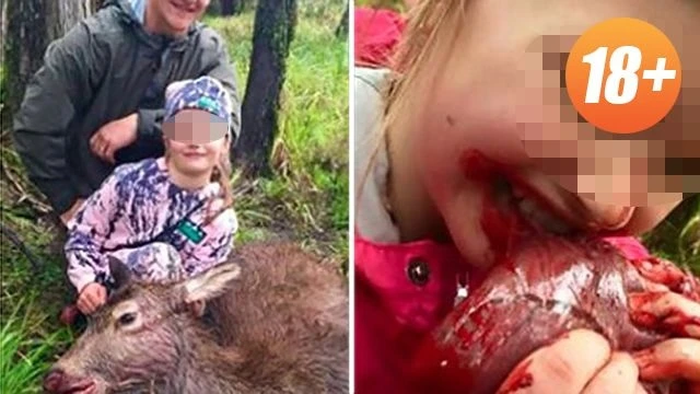 Отец на охоте отдал сердце убитого оленя на съедение дочери (фото 18+)