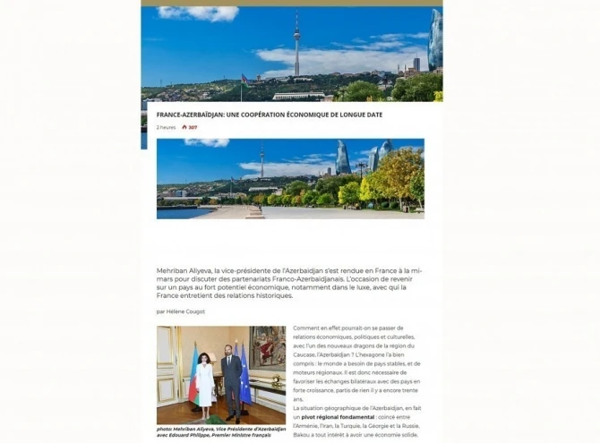 Fransa mətbuatı Mehriban Əliyevanın Parisə səfərindən yazıb
