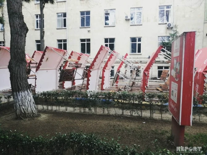 BDU-nun həyətindəki çayxana sökülüb - FOTO