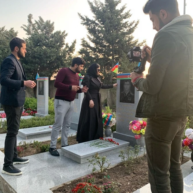 Xatun şəhid Ceyhun Orucəliyevin xatirəsinə həsr etdiyi mahnıya klip çəkdirir - FOTO