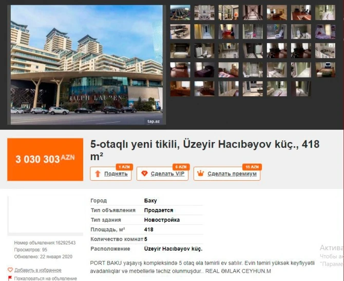 Bakıda satışda olan ən bahalı 10 mənzil - FOTO/QİYMƏT