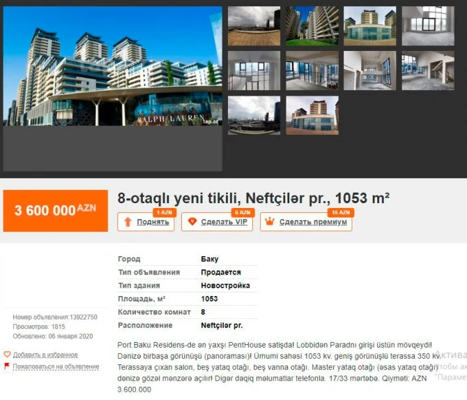 Bakıda satışda olan ən bahalı 10 mənzil - FOTO/QİYMƏT