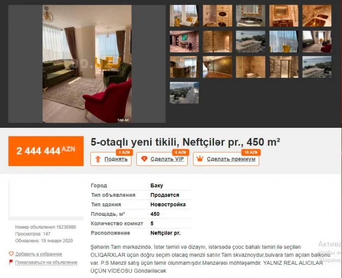 Bakıda satışda olan ən bahalı 10 mənzil - FOTO/QİYMƏT