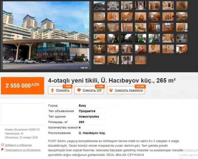 Bakıda satışda olan ən bahalı 10 mənzil - FOTO/QİYMƏT