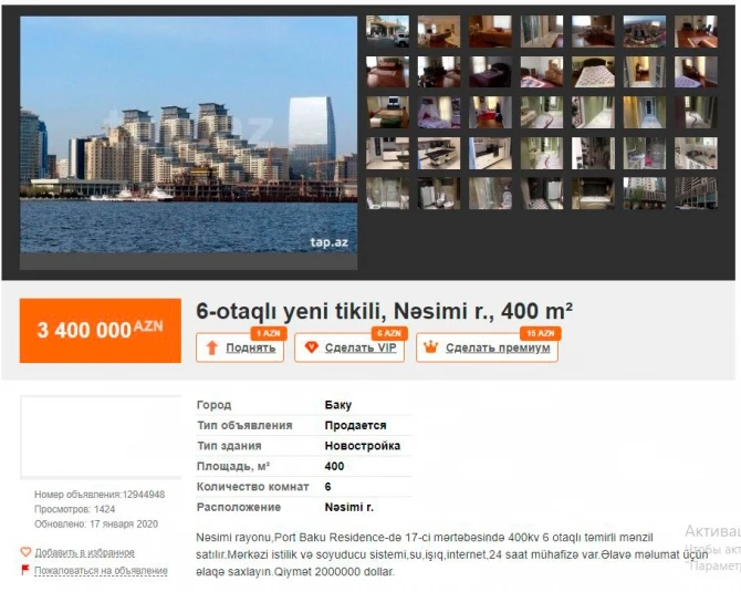 Bakıda satışda olan ən bahalı 10 mənzil - FOTO/QİYMƏT