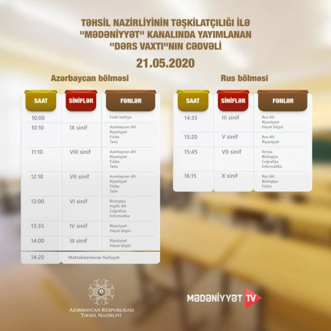 Обнародовано завтрашнее расписание школьных телеуроков - ФОТО